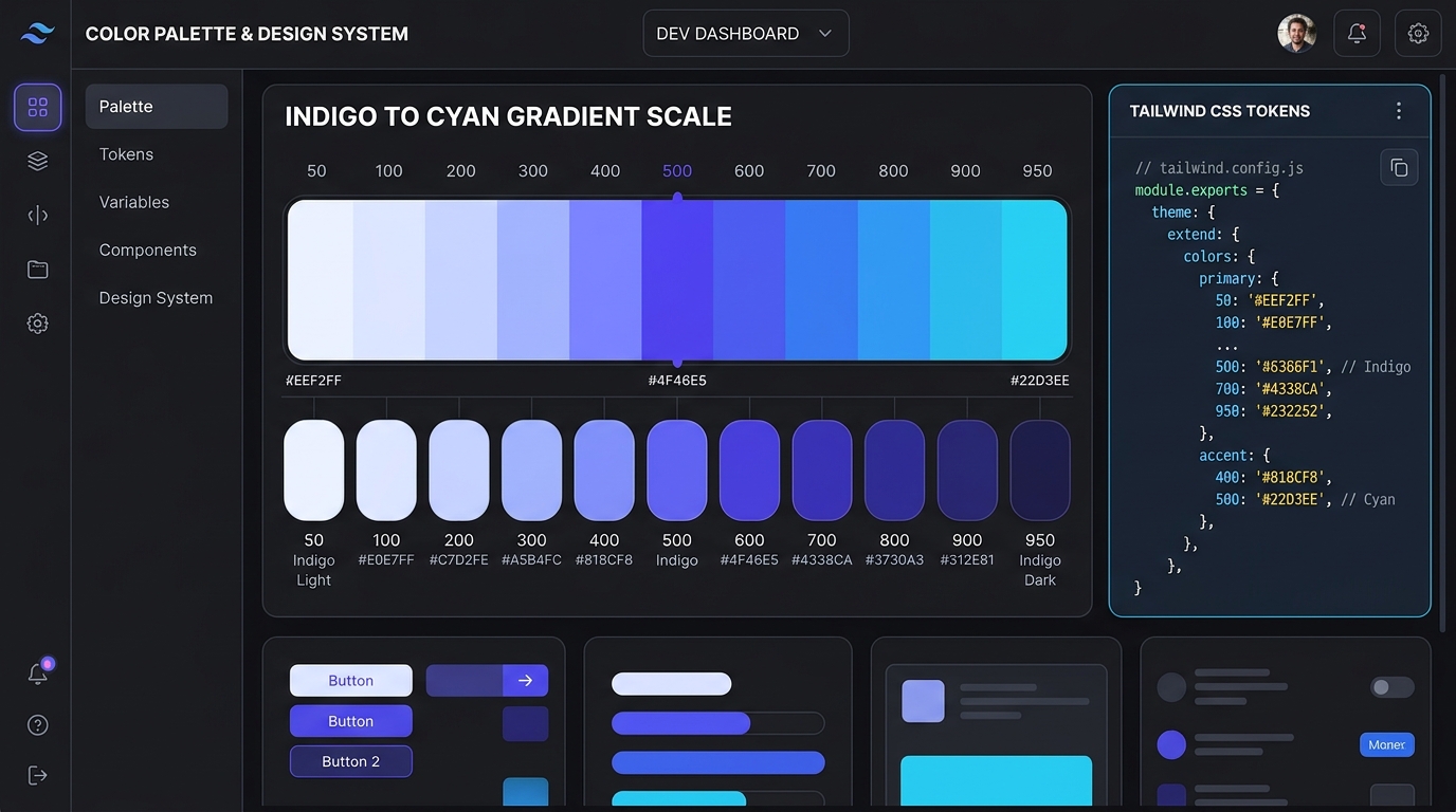 Tailwind CSS 50 to 950 color shade gradient scale dashboard